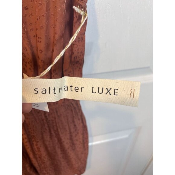 Saltwater Luxe Romper Large Sleeveless V-Neck Tie Short Copper Orange Brown - Picture 5 of 6
